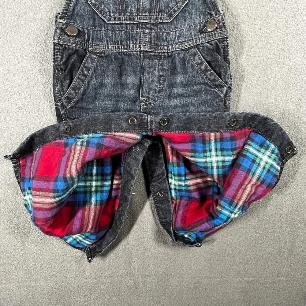 OshKosh B'Gosh Denim Overalls 9M Dark Wash Plaid Lined‎ Baby